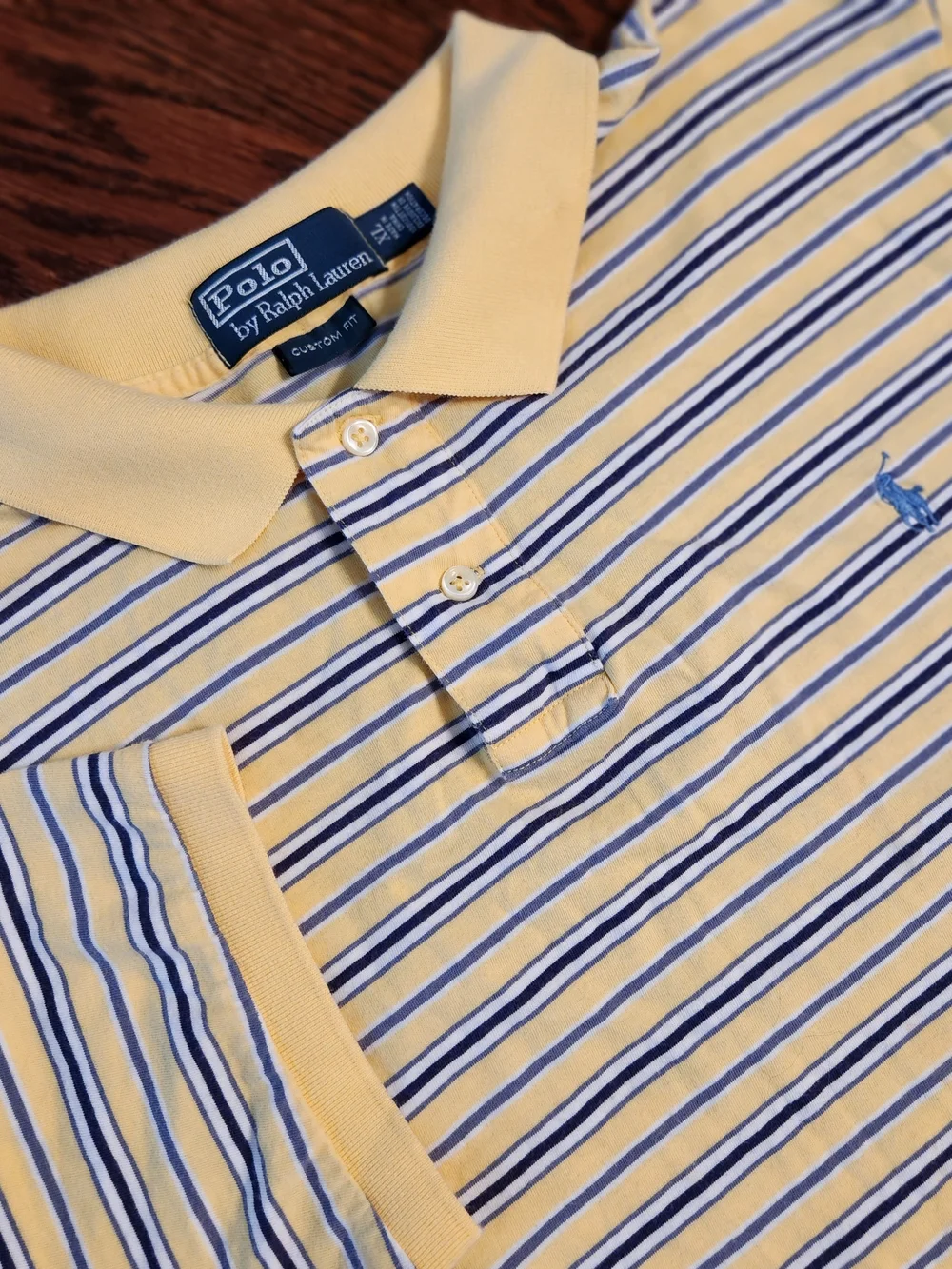 Ralph Lauren Men's XL Classic Fit Yellow Polo Blue StripeBlue Pony Short Sleeve